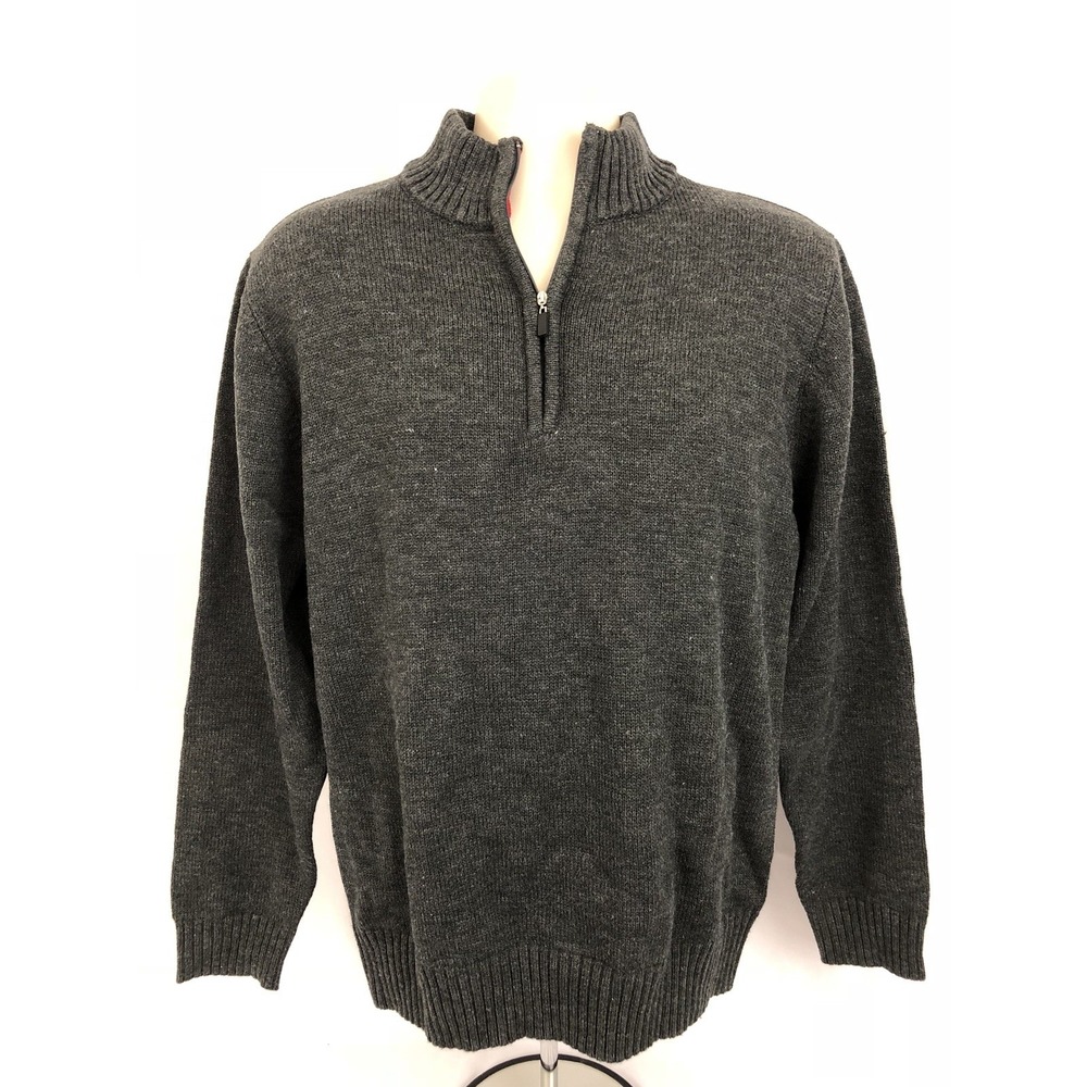 H2H Mens Quarter Zip Lg Long Sleeve Mock Neck Gray Sweater Soft Acrylic NWT I39‎